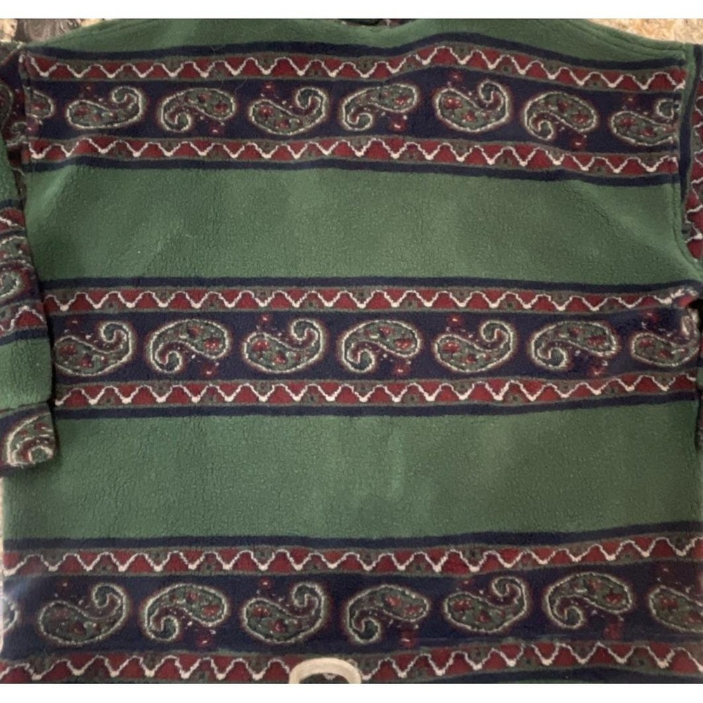 VTG Express Quarter Zip Fleece Green Geometric Paisley Winter L‎ 90s Oversized - Picture 2 of 11